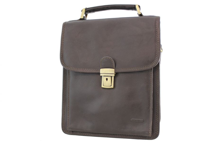 Pochette Portée Travers Katana - Toile Et Cuir De Vachette - 23x28x4 Cm - Style Urbain Marron