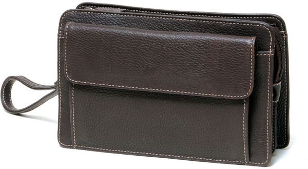 Pochette à glissière Gérard Henon cuir de vachette grainé 2902 Face MARRON