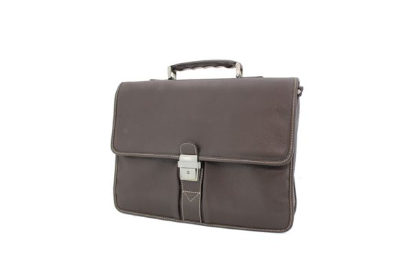 Cartable Gérard Henon cuir de vachette grainé 2925 face MARRON