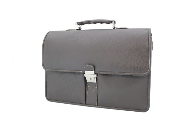 Cartable Gérard Henon cuir de vachette grainé 2928 -Marron