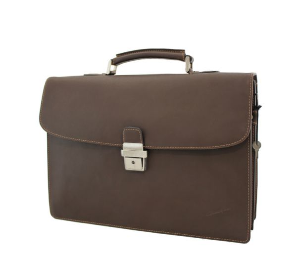 Cartable Gérard Henon Audace croûte de cuir 3026 face - Marron