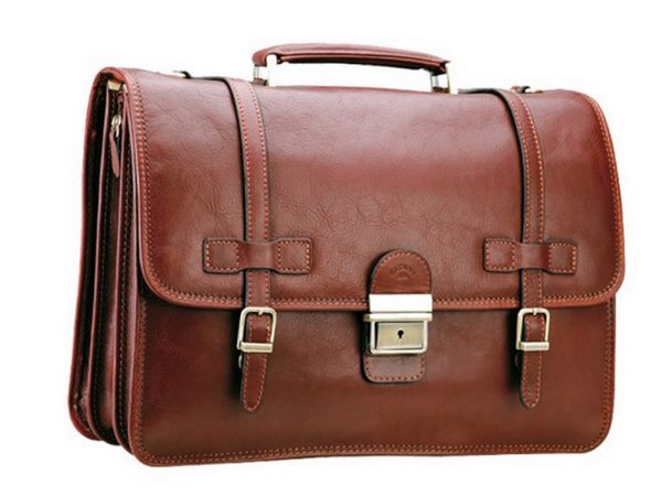 Cartable Katana 3 soufflets K 31039 Cuir de vachette gras -Marron 