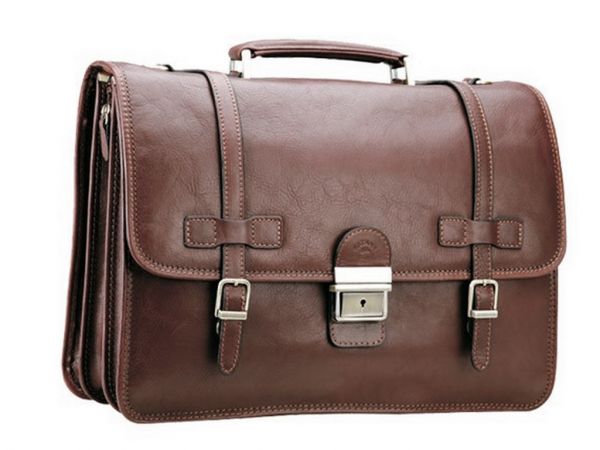 Cartable Katana 3 soufflets K 31039 Cuir de vachette gras - Chocolat