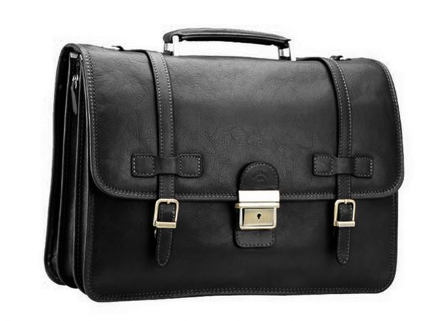 Cartable Katana 3 soufflets K 31039 Cuir de vachette gras - Noir 