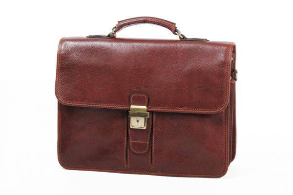 Cartable Katana K 36804 2 soufflets Cuir de vachette gras - Marron