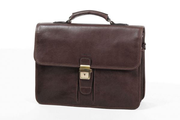 Cartable Katana K 36804 2 soufflets Cuir de vachette gras - Chocolat