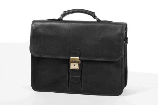 Cartable Katana K 36804 2 soufflets Cuir de vachette gras - Noir
