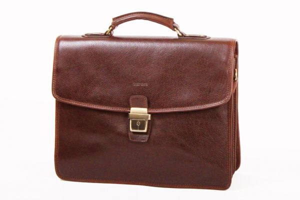 Cartable Katana 2 soufflets K 36822  Cuir de vachette gras - Marron