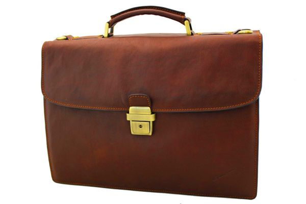 Cartable Arizona Gérard Henon 2 soufflets GH 5226 Cuir de Vachette gras pleine fleur - Fauve