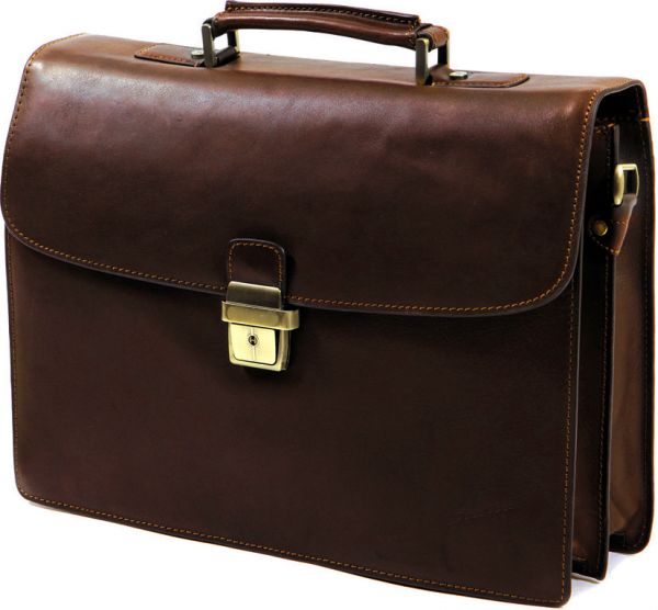 Cartable Arizona Gérard Henon 2 soufflets GH 5226 Cuir de Vachette gras pleine fleur - Marron