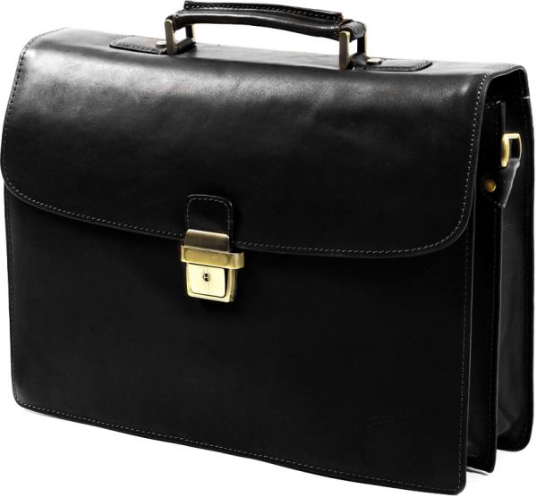 Cartable Arizona Gérard Henon 2 soufflets GH 5226 Cuir de Vachette gras pleine fleur - Noir