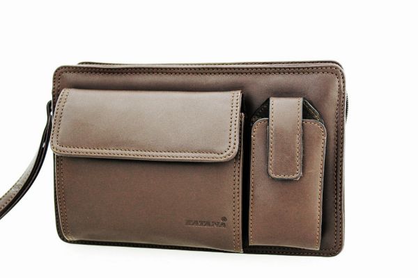 Pochette à glissière Katana K 62539 Cuir de Vachette lisse - Marron