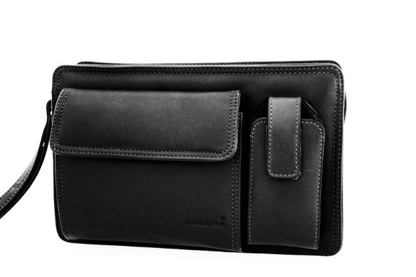 Pochette à glissière Katana K 62539 Cuir de Vachette lisse - Noir