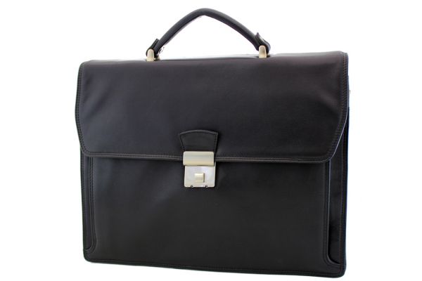 Cartable Katana 2 soufflets bandoulière K 62622 Cuir de vachette lisse - Noir