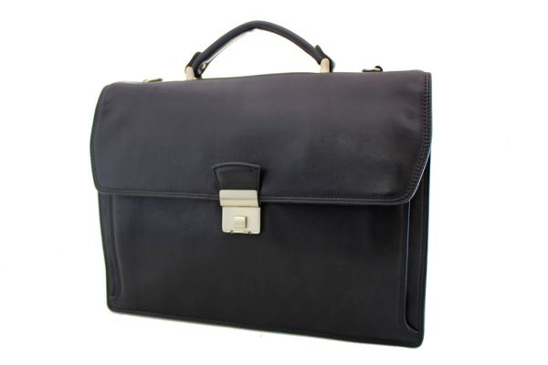 Cartable Katana K 62624 Cuir de vachette lisse - Noir