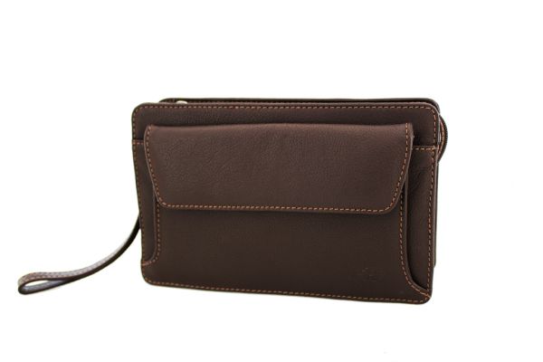 Pochette à glissière K 69111 Cuir de Vachette grainé - Marron