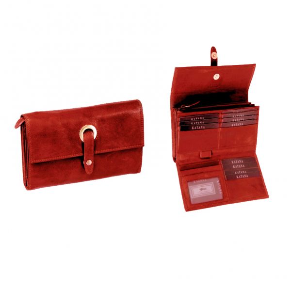 Pochette à glissière Katana K 62539 Cuir de Vachette lisse - Rouge